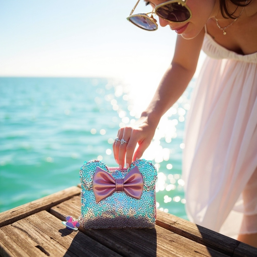 Loungefly x LASR Iredescent Sequin Minnie Mouse Wallet with Bow🎀 NWT